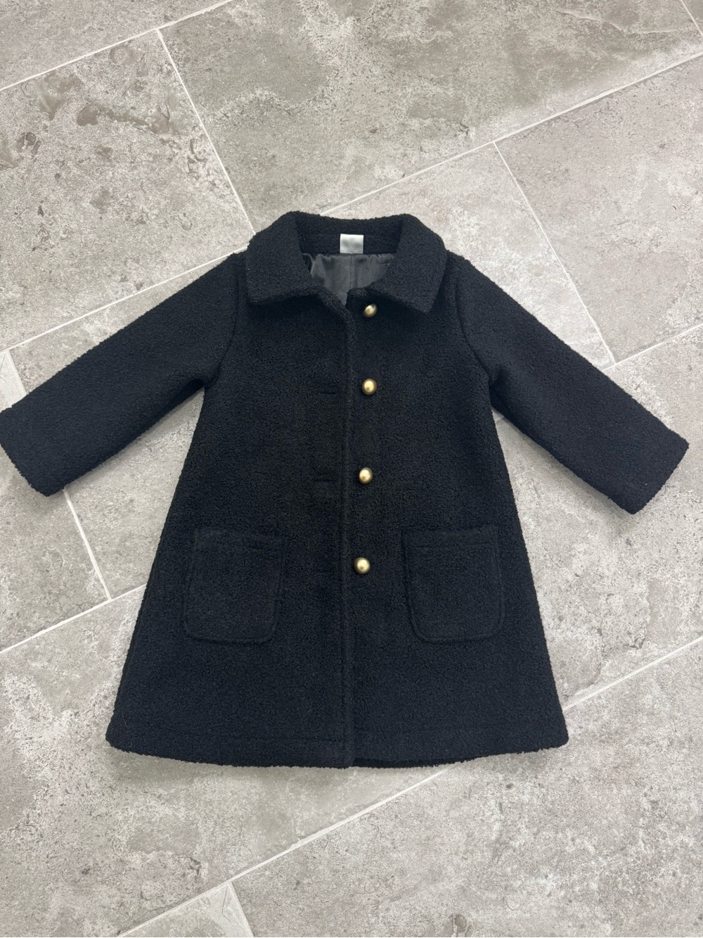 Edgehill Collection Black Teddy Pea Coat with Gold Buttons 3T